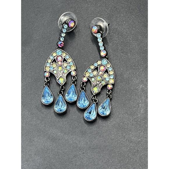 Joan Rivers Blue AB Rhinestone Crystal Teardrop Chandelier Dangle Earrings - Picture 1 of 16